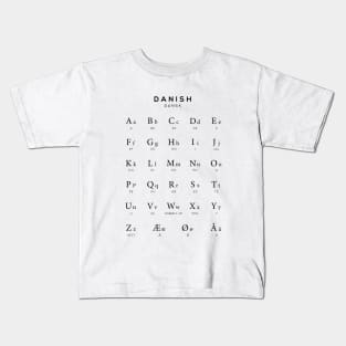 Danish Alphabet Chart, Denmark Language Learning - White Kids T-Shirt